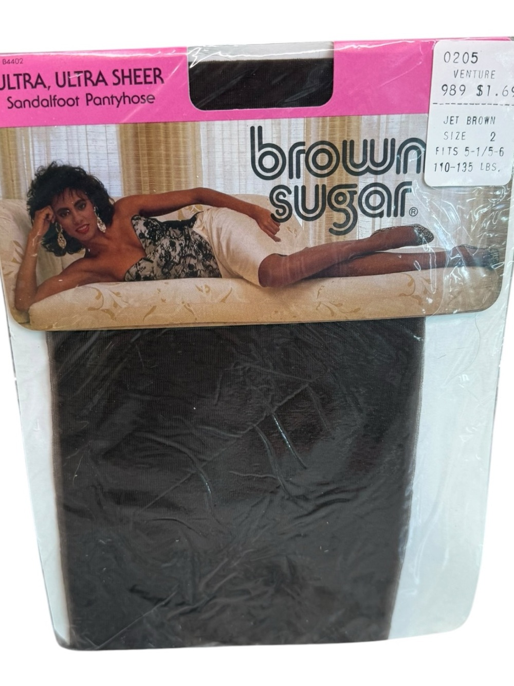 Vintage Brown Sugar Ultra Ultra Sheer Pantyhose Jet Brown Size 2